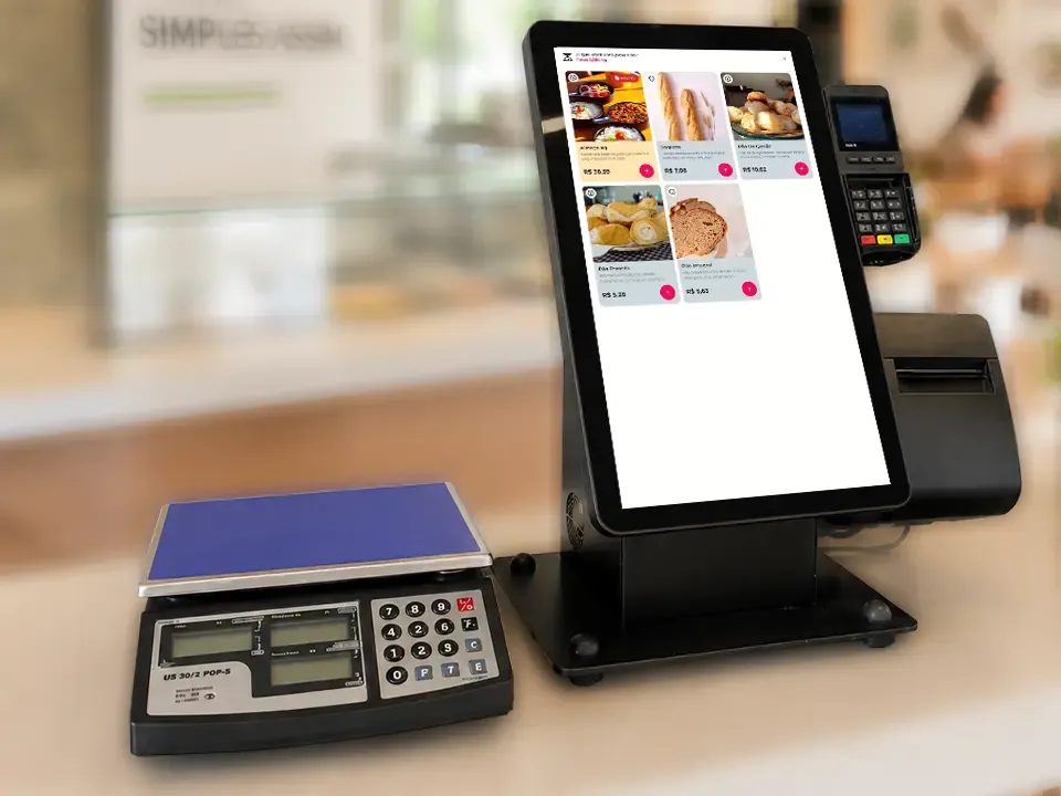 Balança integrada ao totem de checkout do Sischef