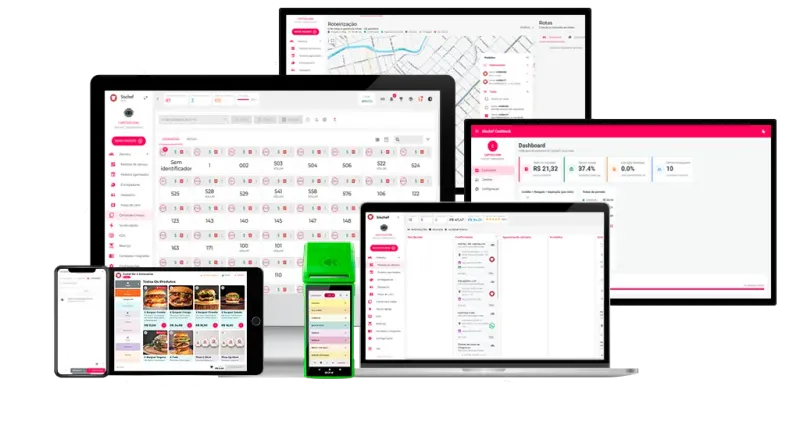 O Sischef rodando em computador, tablet, celular e SmartPOS