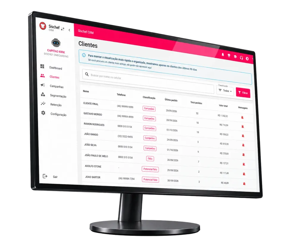 Base de clientes do Sischef aberta no computador