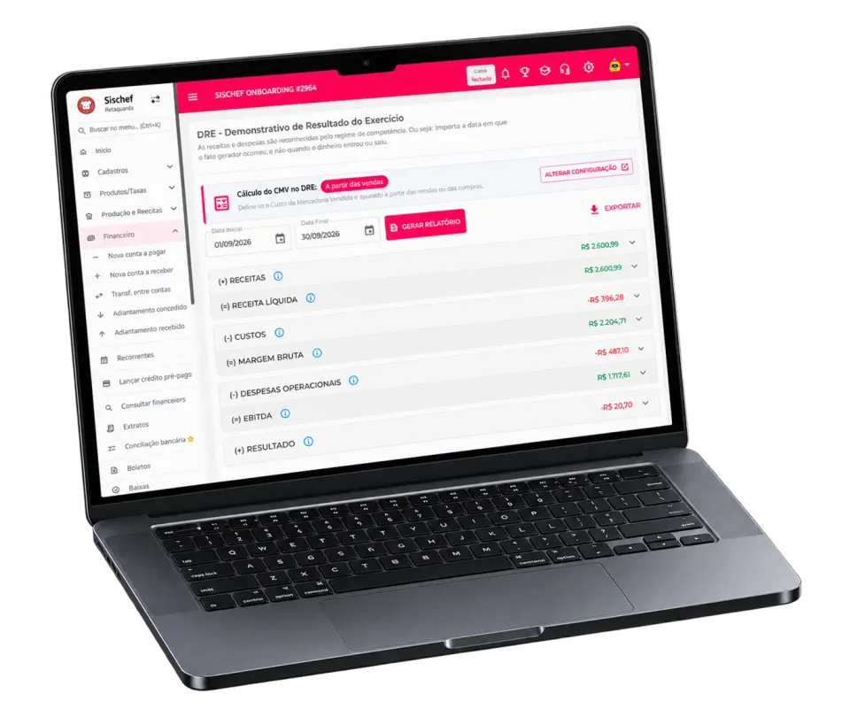 Painel financeiro do Sischef aberto no notebook