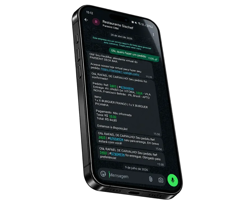 Atendimento do bot do Sischef no WhatsApp