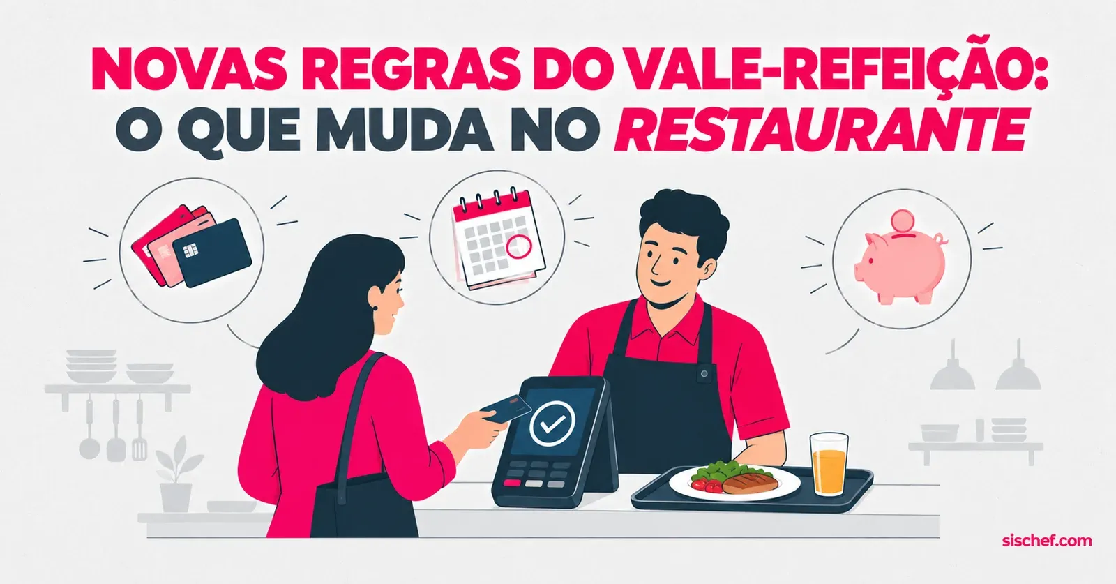 Cliente paga a refeição com cartão de vale na maquininha do caixa do restaurante