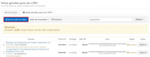 listagem de notas para o cnpj