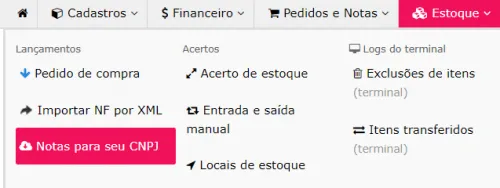 menu de acesso a notas para seu CNPJ