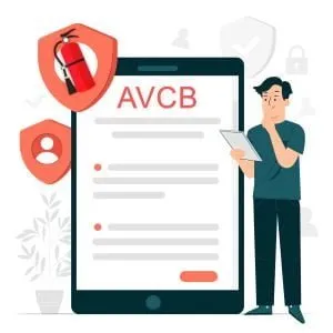 Um homem vendo um tablet que exibe na tela a mensagem "AVCB"