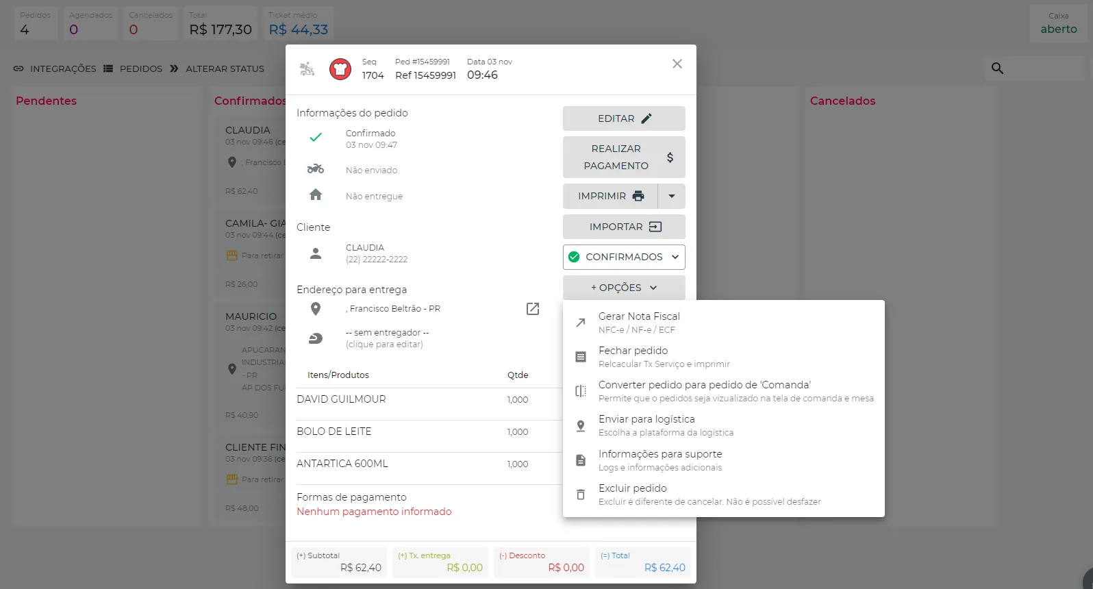 Enviar pedidos de delivery para logistica no PDV Online
