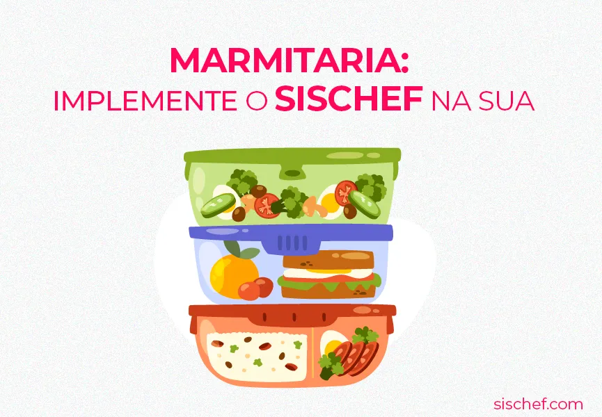 Capa com fundo branco e letras rosa. Imagem em vetor de 3 potes de marmitas de marmitaria empilhados.