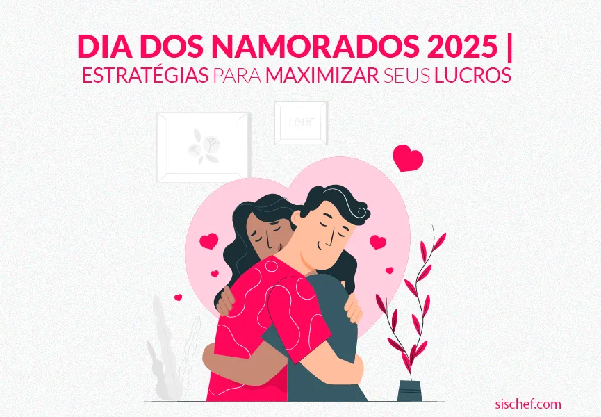 Capa com fundo branco e letras rosa. Imagem em vetor de casal se abraçando no dia dos namorados.