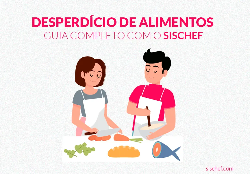 Capa com fundo branco e letras em rosa. Imagem de um casal cozinhando. Desperdício