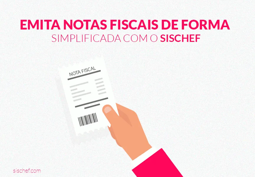 Capa com fundo branco e letras rosa. Imagem em vetor de uma mão masculina segurando uma nota fiscal. Fiscais
