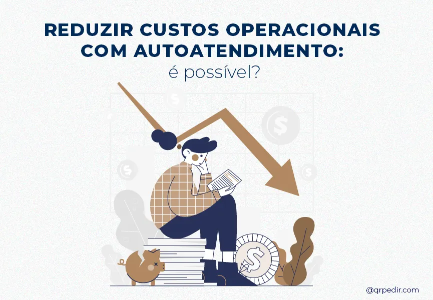 Capa com fundo branco e letras azuis. Imagem em vetor de uma mulher fazendo controle de custos operacionais.