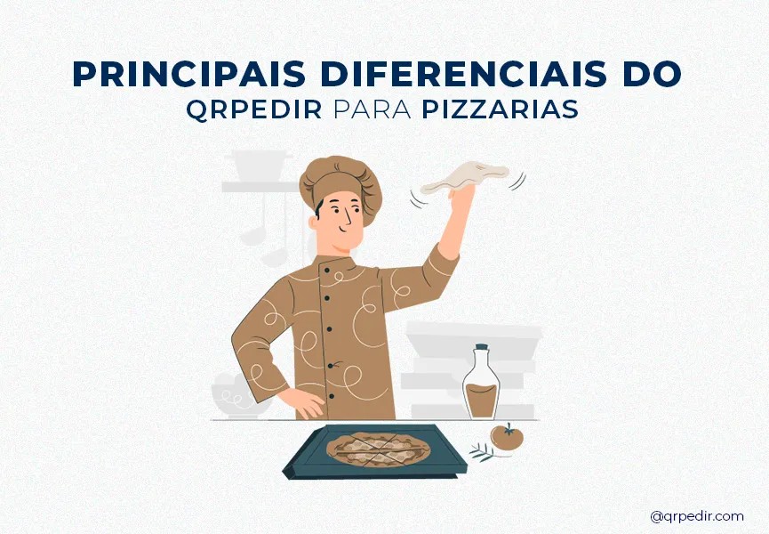 Capa com fundo branco e letras azuis. Imagem em vetor de um pizzaiolo fazendo pizza. Pizzarias.