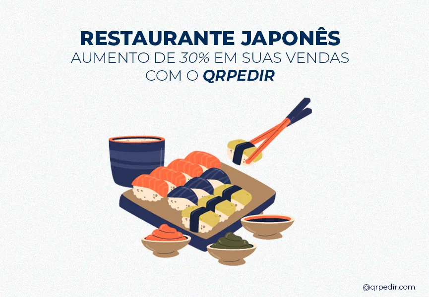 Capa com fundo branco e letras azuis. Imagem em vetor de comida japonesa. Restaurante japonês.