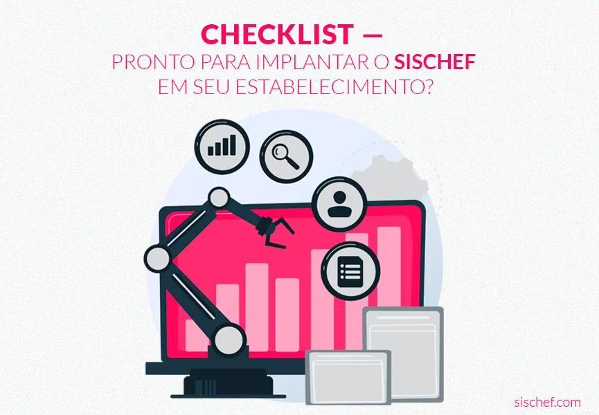 Capa com fundo branco e letras rosa. Imagem de um sistema de gestão para um checklist.
