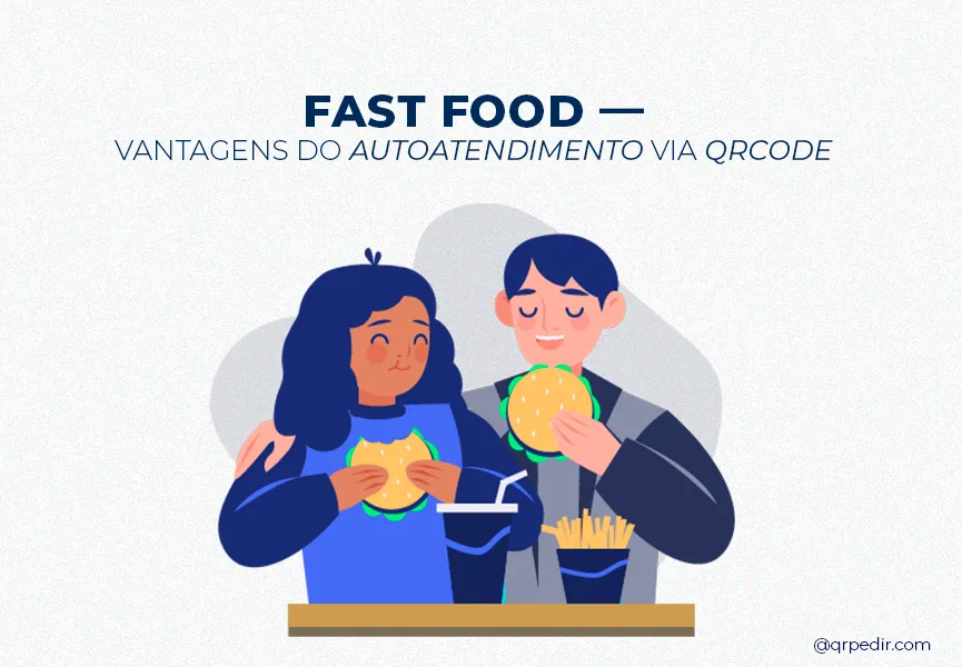 Capa com fundo branco e letras azuis. Imagem em vetor de um casal comendo fast food.