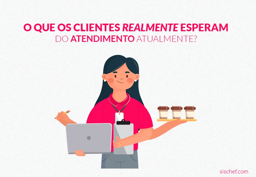 Capa com fundo branco e letras rosa. Imagem em vetor de uma atendente organizada para atender múltiplos clientes.
