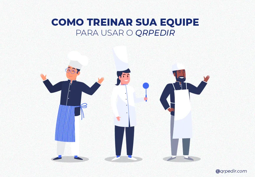 Capa com fundo branco e letras azuis. Imagem em vetor de uma equipe de foodservice. Treinar seu time.