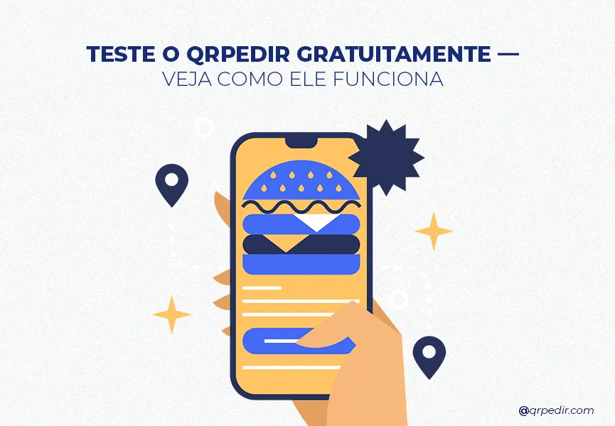 Capa com fundo branco e letras azuis. Imagem em vetor de um sistema qrcode. Teste do QRpedir.