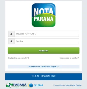 Cadastrar Nota Paraná
